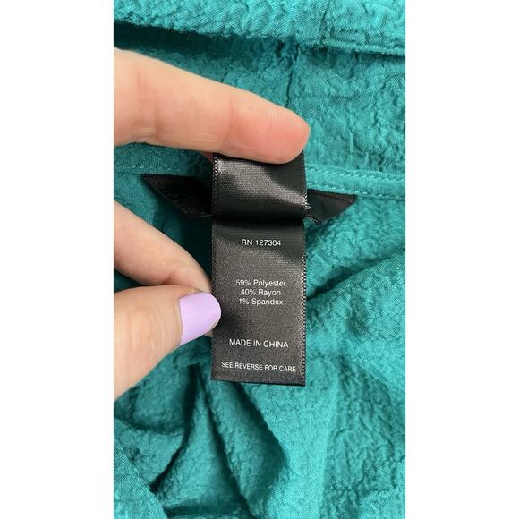 Ali Miles Tunic Top Womens XL Textured Asymmetric Cowl Neck Pullover Blue Teal - Picture 7 of 8